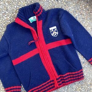 Vintage FRANTIC chunky zip front cardigan S Paul Mackey crest emblem